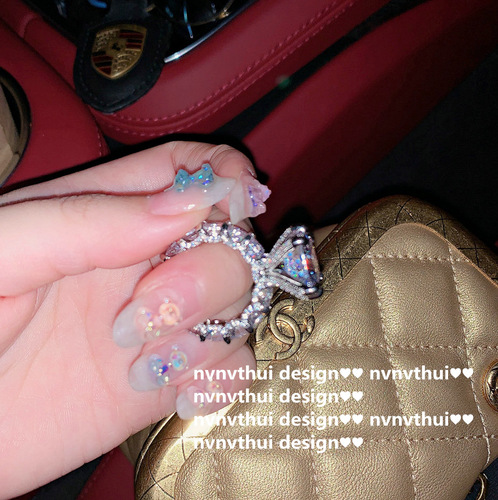 NVNVTHUI Rich Granny's Sugar Cube 2.5 Carat Sparkling Diamond Ring Plated with 18K White Gold Sugar Cube Zirconia Ring Set Combination