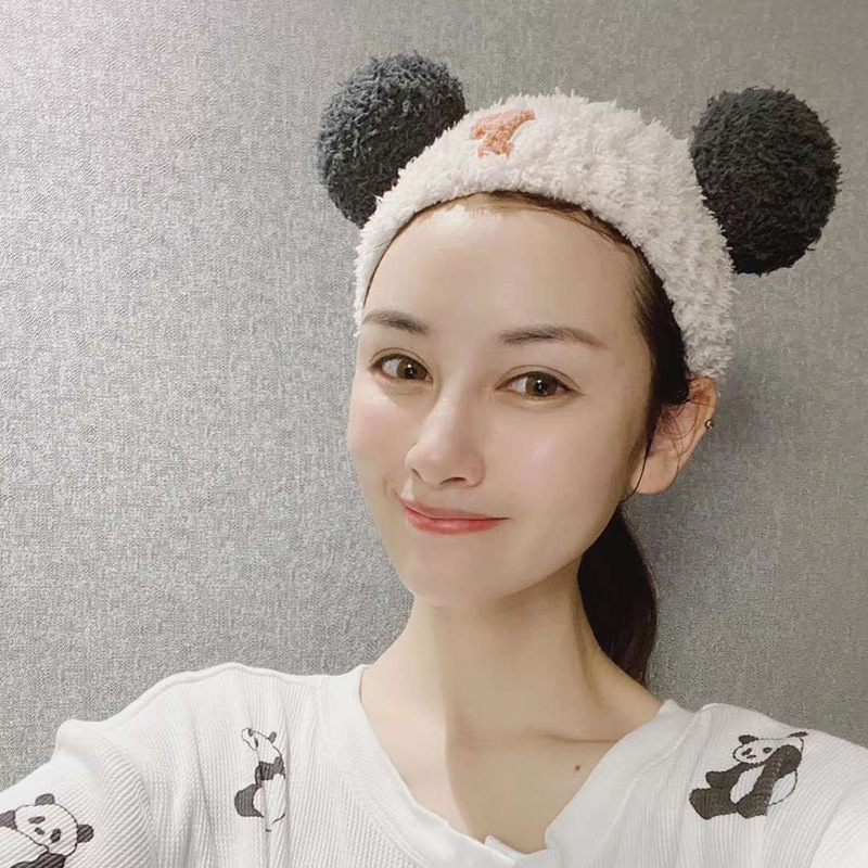 日系软绵绵废材张庭妹妹同款洗脸束发带可爱毛球熊猫发箍女月子帽