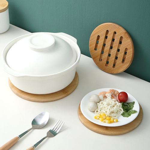 Bamboo placemats household bamboo pot mats creative bowl mats square round coasters high temperature resistant placemats thickened heat insulation mats
