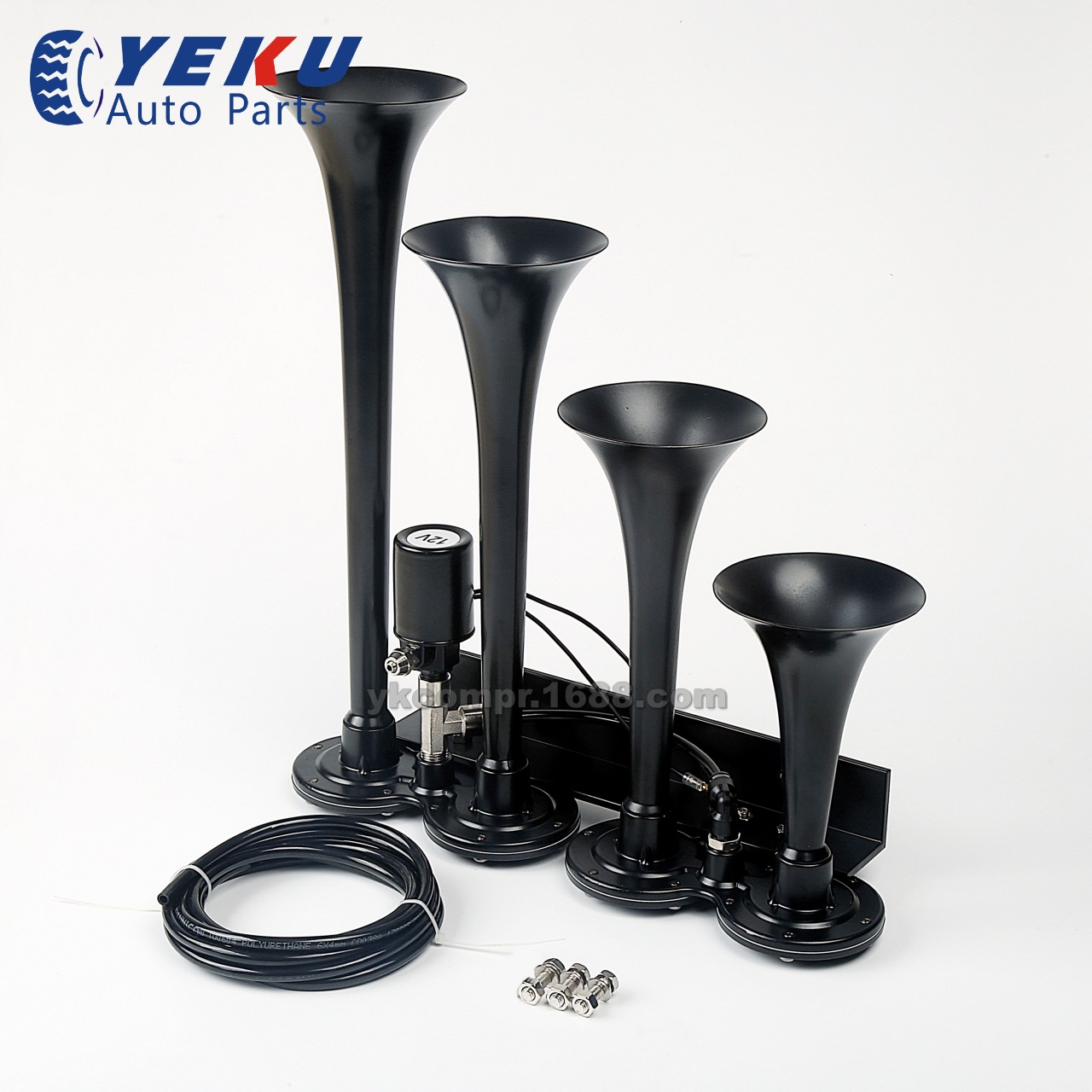 12V单直排4管黑色电控气喇叭货车卡车轿车改装超响