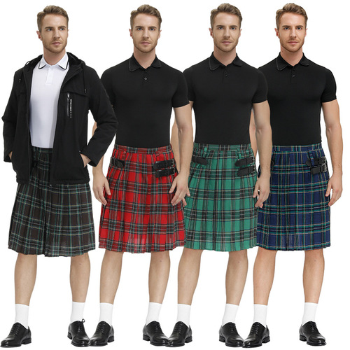 Scottish National Festival Dress Men's Plaid Pleated Skirt Nightclub Bar Work Eccentric Plus Size Cross-Dressing Costume