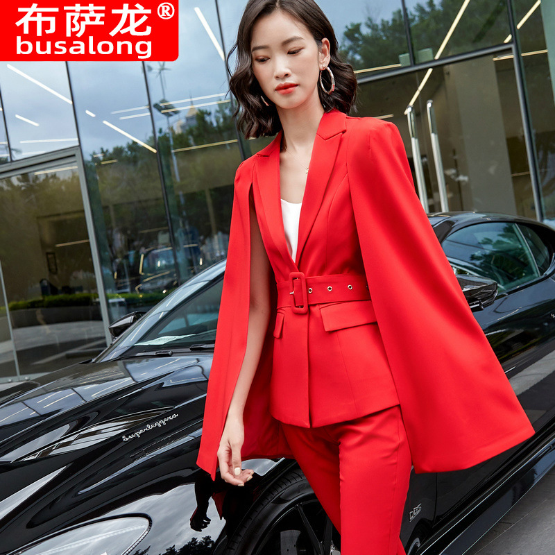 秋冬热卖款女士长袖职业西服正式西裤套装面试销售工作服2038