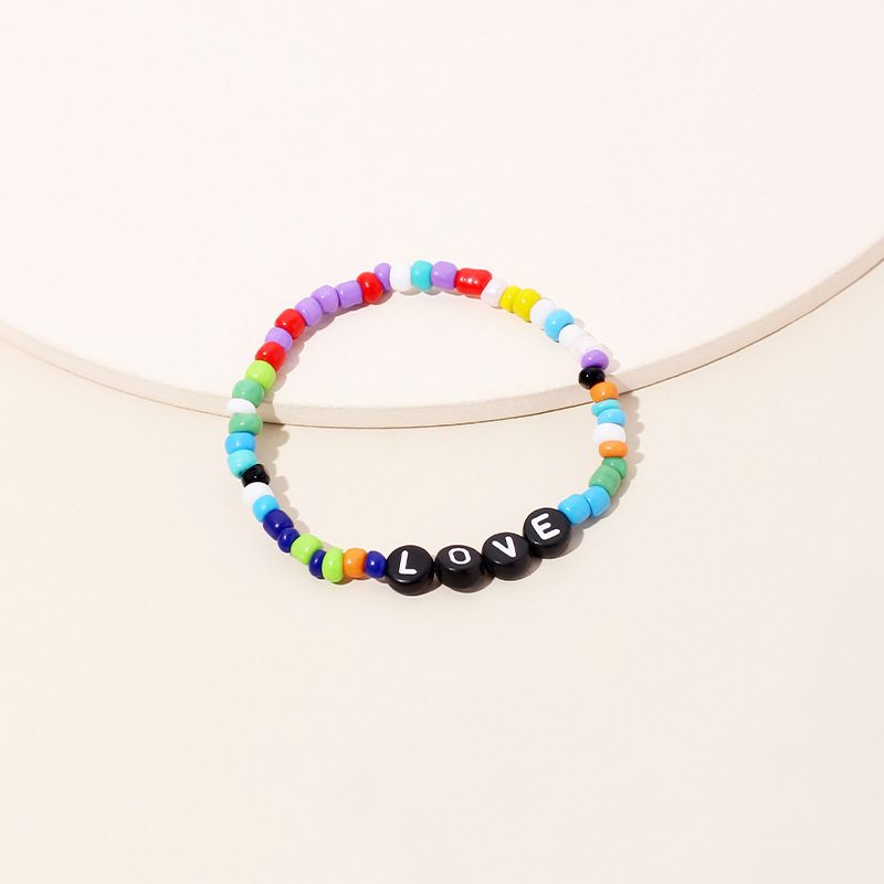 Cute Candy Color Handmade Rice Beads Color Rainbow Bracelet Women's Bracelets Letter Three-piece Set Nihaojewelry display picture 7