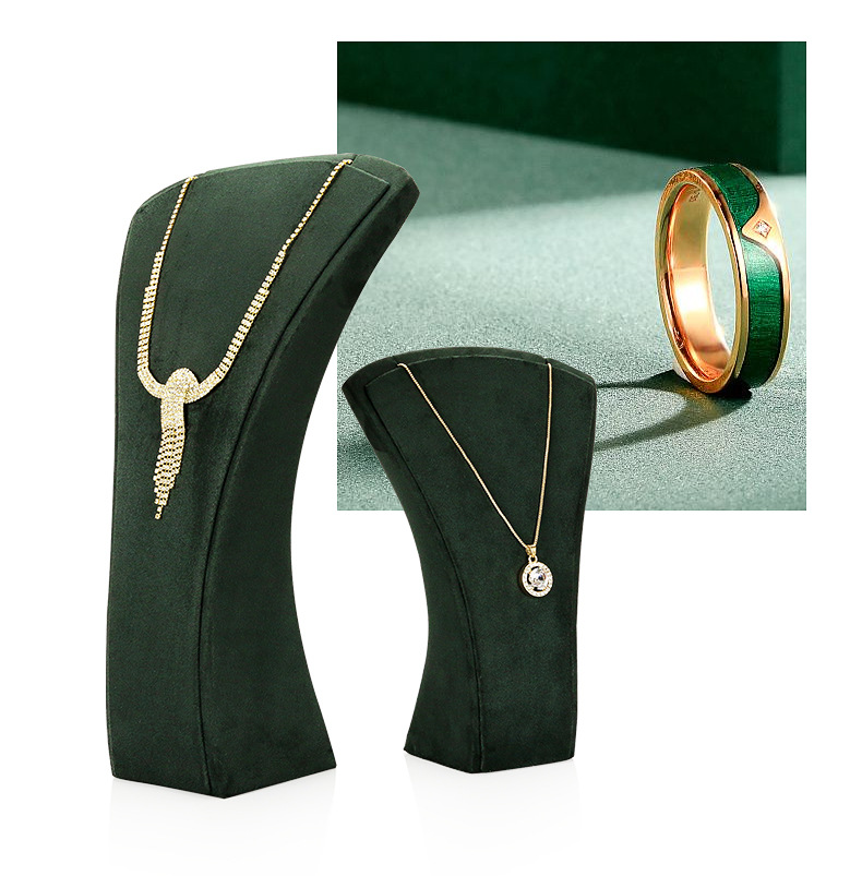 A044- (17-21) green velvet scalloped leather necklace - (xuyue) details page _