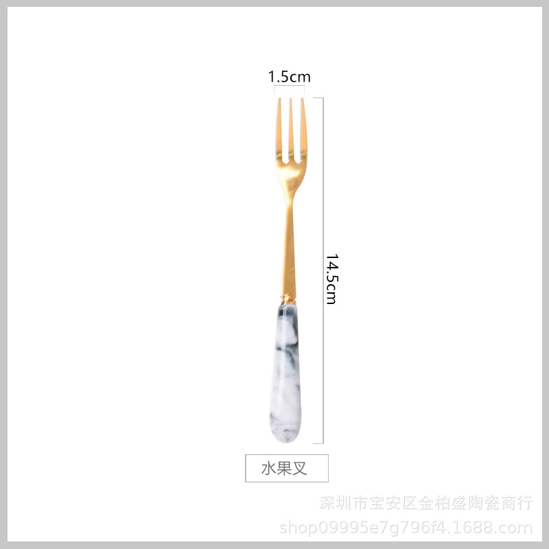 Tableware stainless steel — Ceramic-handle cutlery, marble patterns, coffee & fruit forks, 5-piece sets