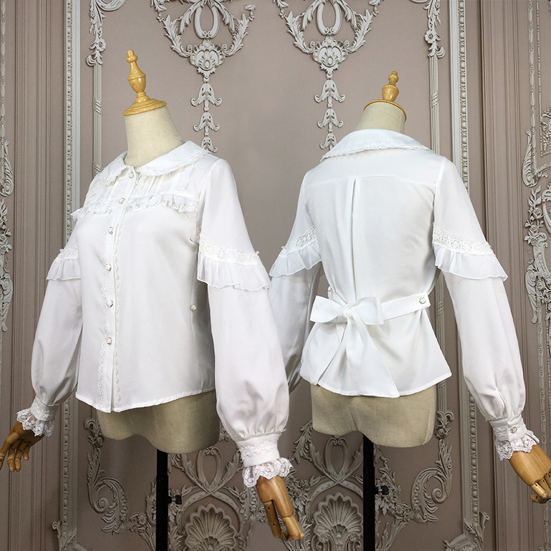 Spring and Autumn lolita Doll Collar Chiffon Inner Lantern Sleeve Long Sleeve Soft Girl Top Waist Shirt Spring and Autumn lolita Doll Collar Chiffon Inner Lantern Sleeve Long Sleeve Soft Girl Top Waist Shirt