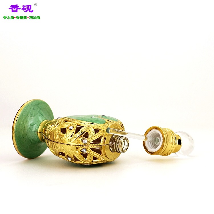 香砚12ml大桃心款金色涂翠绿色油精油瓶摆件2.jpg
