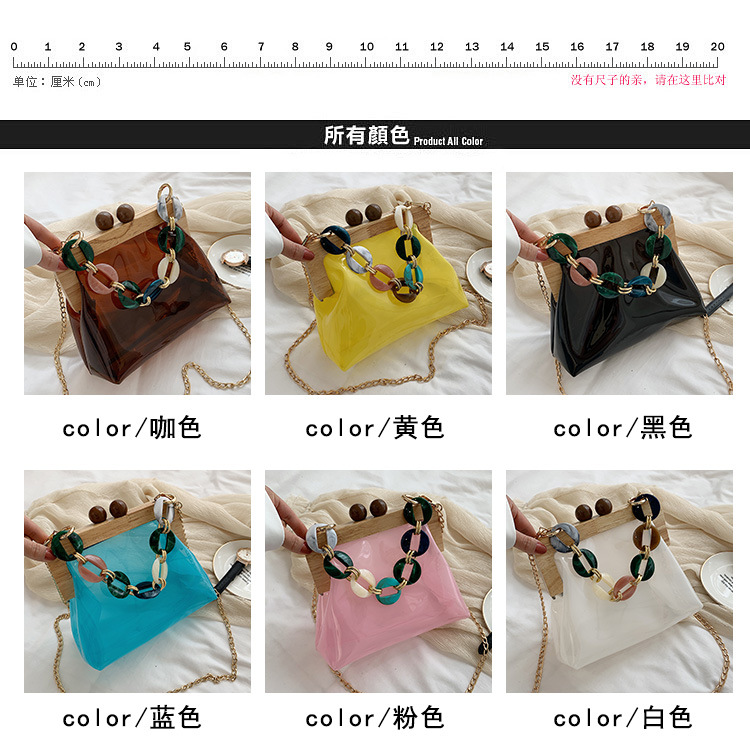 PVC transparent female bag wholesale yiwu nihaojewelry new plastic bag acrylic jelly bag wood clip shoulder messenger chain bagpicture24