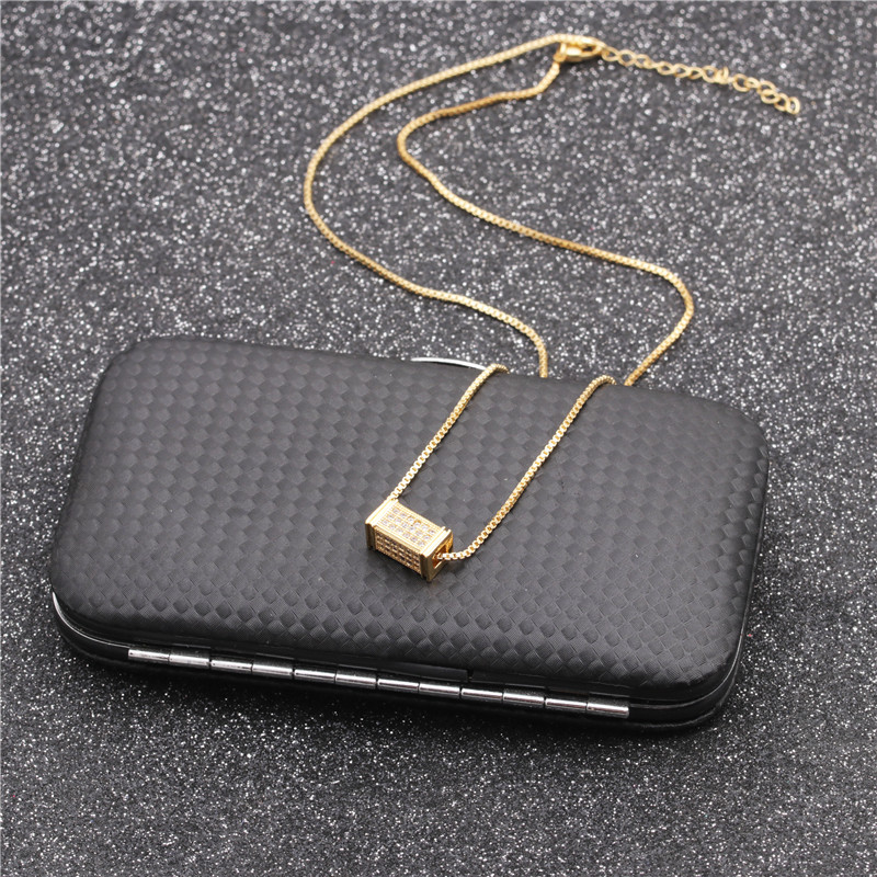 Micro-inlaid Zircon Cuboid Pendant Necklace display picture 8