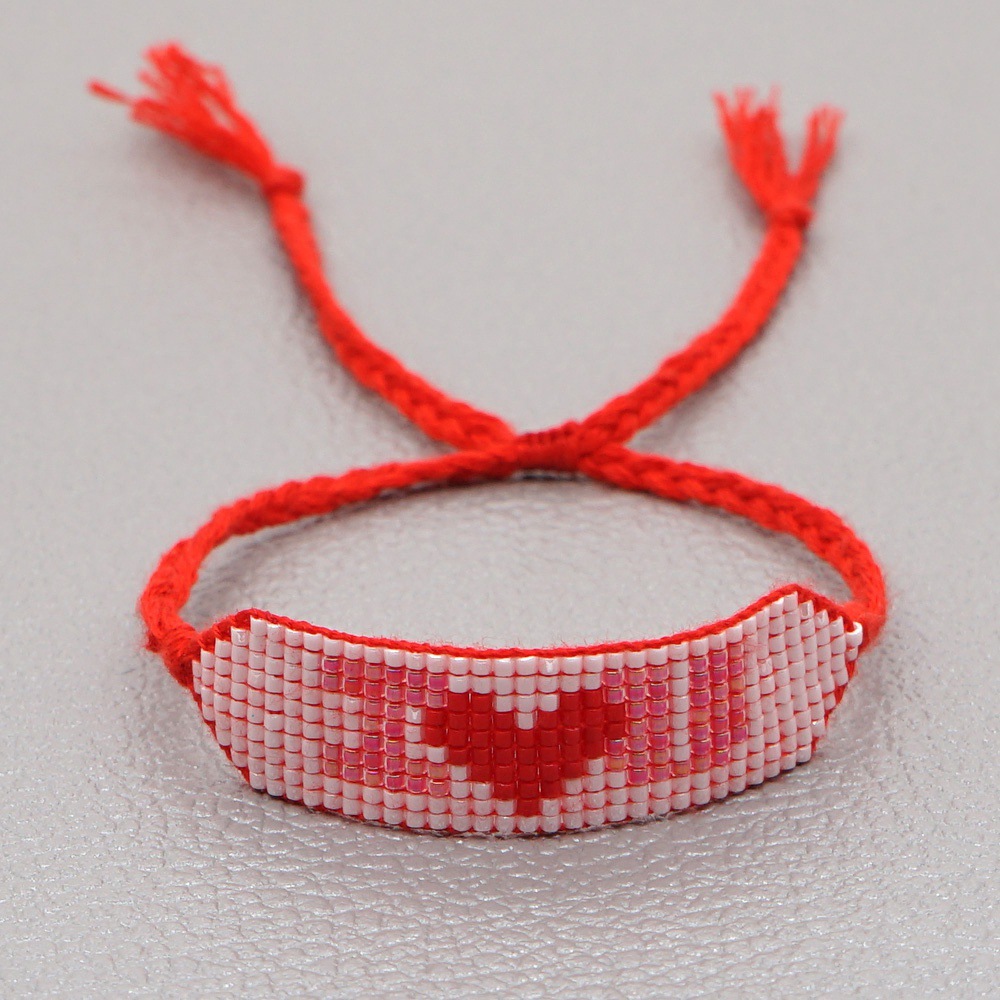 Miyuki  Rice Bead Woven Pink Love Letters Handmade Beaded Bohemian Bracelet display picture 2