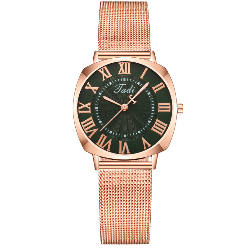 New Starry Sky Sparkling Pink Square Large dial Simple Lazy Mila Alloy Mesh Belt Women's Quartz Watch_voghion.com
