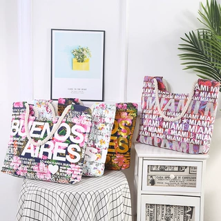 欧美时尚沙滩包 2020新款印花帆布包 定制旅游纪念品包女士单肩包