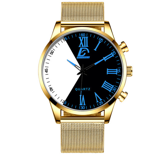 DIJANES 韩版黑科技手表时尚男士不锈钢手表学生个性阴阳面石英表