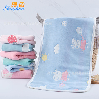 25*50纯棉纱布儿童毛巾加厚六层婴儿宝宝洗脸卡通吸水礼品小毛巾|ru