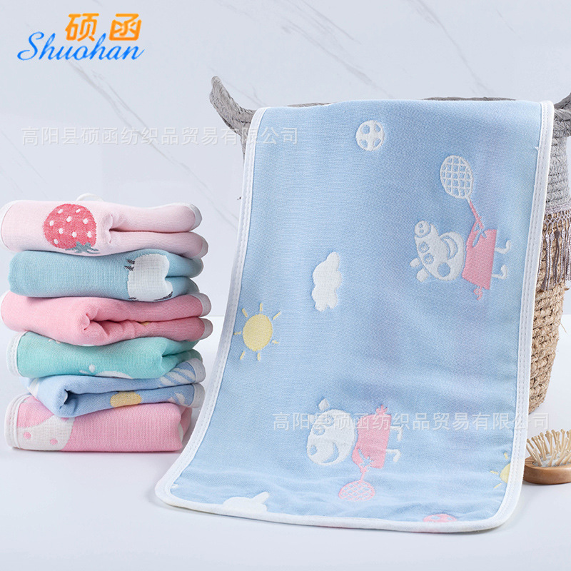 25*50纯棉纱布儿童毛巾加厚六层婴儿宝宝洗脸卡通吸水礼品小毛巾|ru
