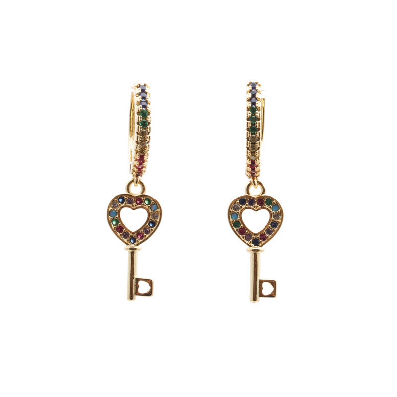 Trendy New Products Jewelry Micro-set Zircon Key Earrings Wholesale Nihaojewelry display picture 1