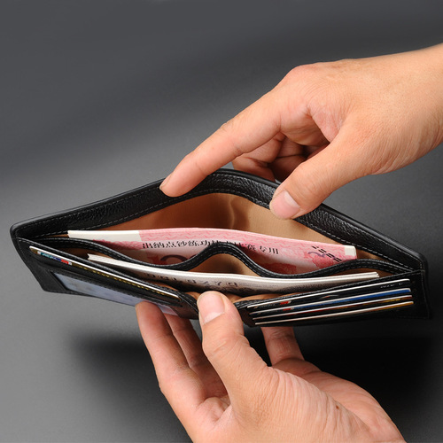 Men's short genuine leather wallet thin cowhide men's wallet driver's license business multi-card slot men's coin purse