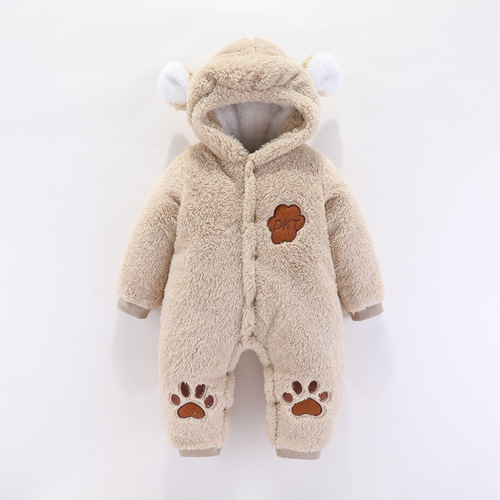 Baby footed one-piece panto suit, cotton jacket, crawling suit, winter hat, long-sleeved, thickened, with hat for babies in autumn and winter