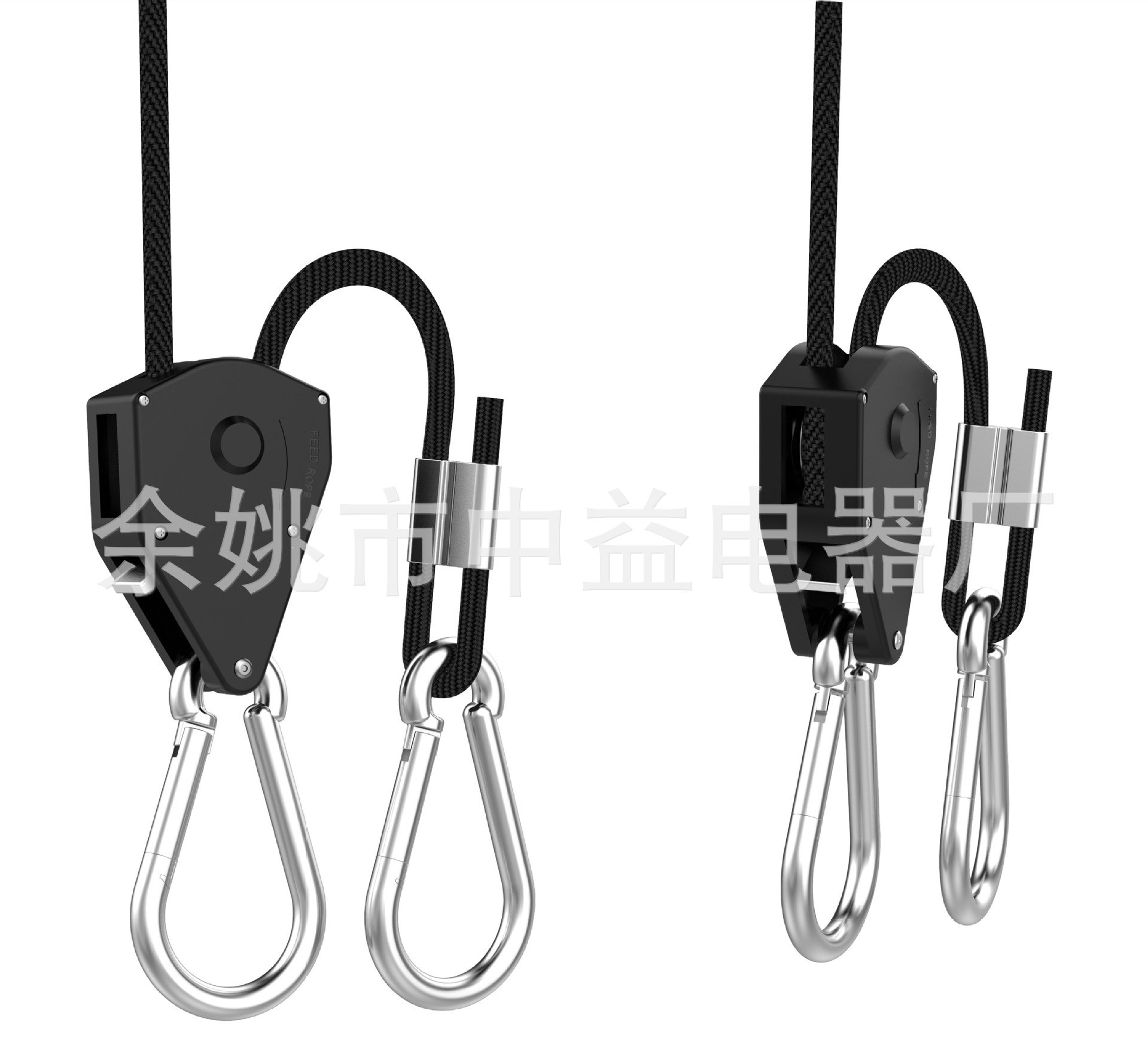 En stock, disponible al por mayor incluso para una sola unidad: Cuerda de suspensión ajustable de 1/8 para lámparas LED con rueda metálica y tensor de trinquete de plástico.