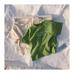 韓國童裝兒童短袖T恤夏季男女童簡單款圓領字母洋氣基礎T恤衫