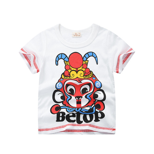 Factory Direct Sales Top Brand Children's Clothing 2024 Chinese Style Children's Summer T-shirt Pure Cotton Lion Dragon Head
