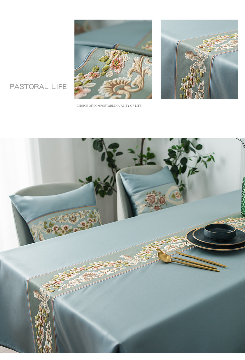 Luxury Classical Embroidered Runner Waterproof High-Precision Geometric Rectangular Coffee Table Dining Tablecloth_voghion.com