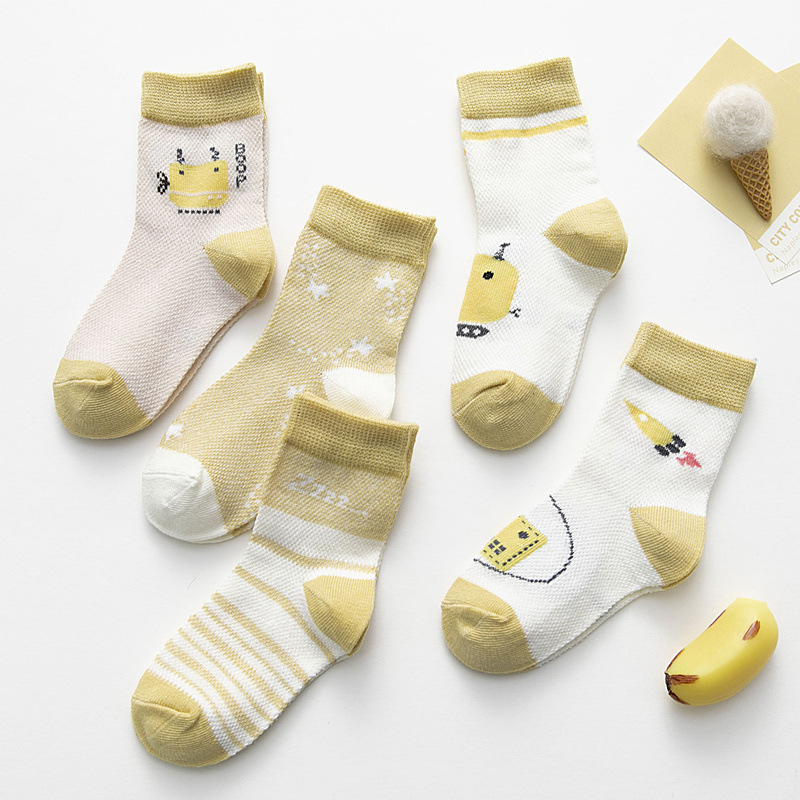 Children's socks cute spring and summer thin cartoon mesh robot cotton breathable boys and girls baby socks wholesale