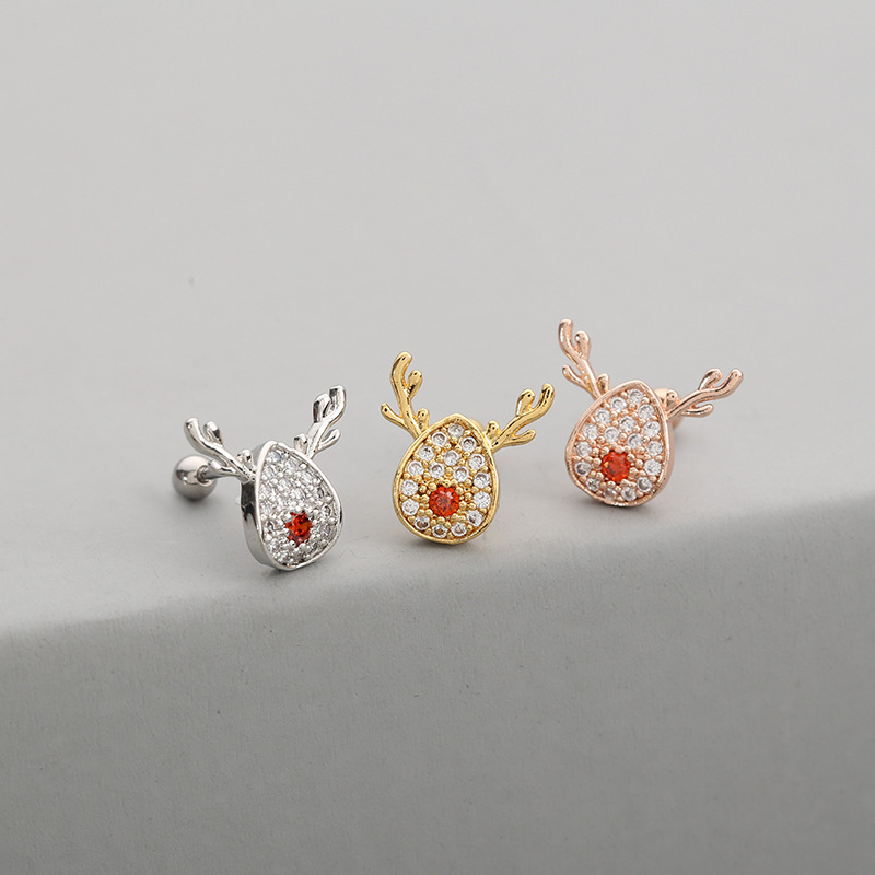 Fashion Elk Copper Ear Studs Inlay Zircon Copper Earrings 1 Piece