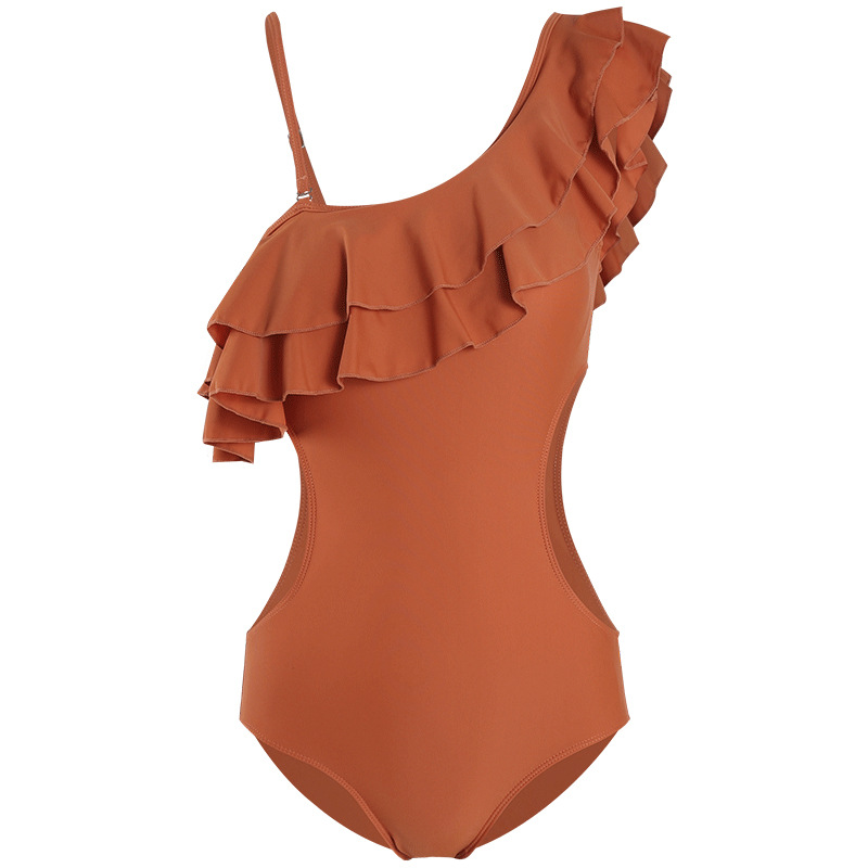 one-shoulder ruffle sexy one-piece swimsuit NSHL3946