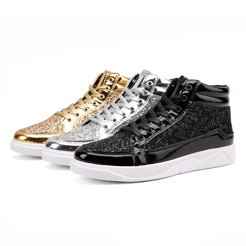 Cross-Border Large Size Leather Boots Glossy Personalized Martin Boots Men's Casual Sneakers High-Top Stage Retro Gold Boots