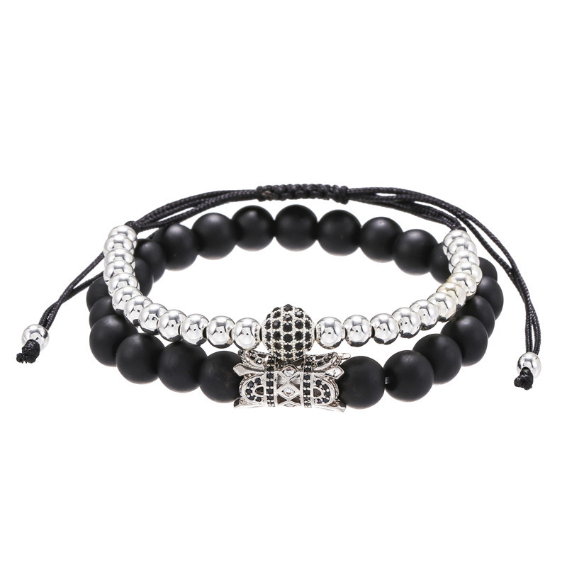 Hot-selling-stil Kreative Retro Einfache Schwarz Gefrostete Durch Zirkon Runde Röhre Kupfer Perlen Gewebte Diamant Kugel Set Armband Armband display picture 7