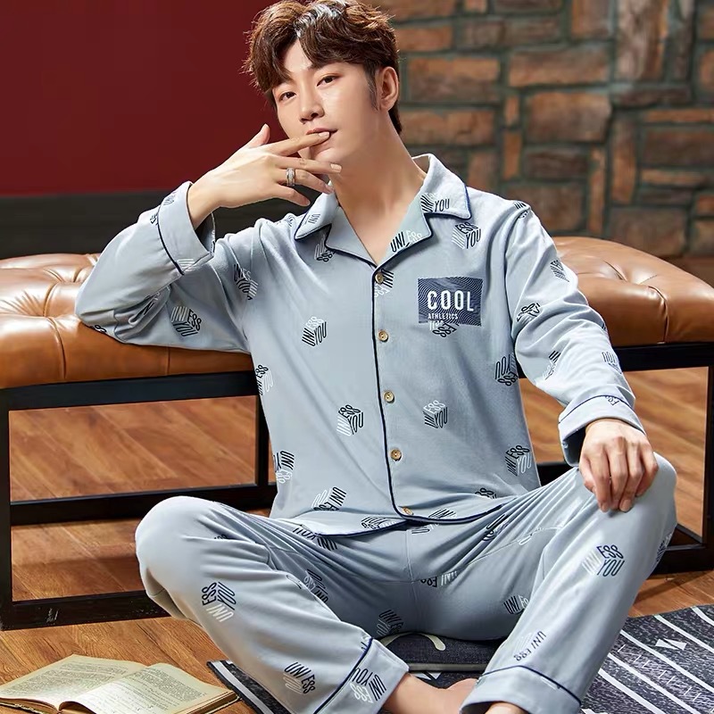 Par de pijamas hombres y mujeres de Primavera y Otoño de manga larga 100% algodón de Estilo Coreano A Cuadros prendas de vestir exteriores del hogar cardigan de Algodón