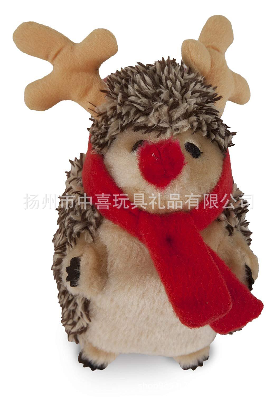 扬州工厂圣诞节毛绒玩偶针织围巾刺猬礼品外贸来图出口