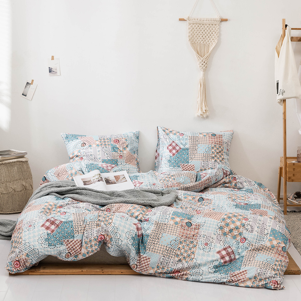外貿(mào)家紡床上用品四件套亞馬遜跨境爆款化纖磨毛印花被套套件批發(fā)