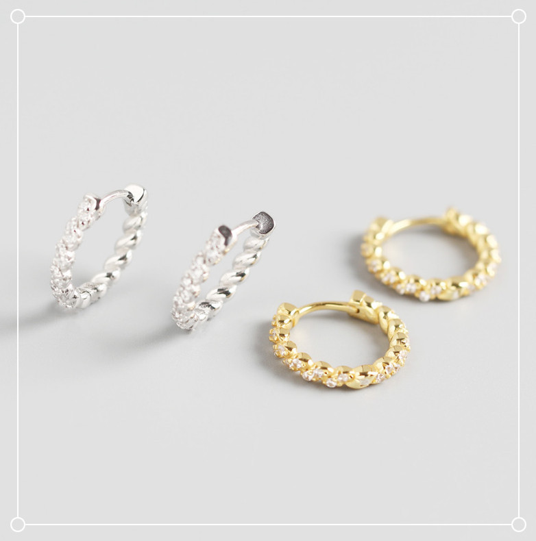 3g Weight 0.03µm Gold Plating Thickness Yhe0169 Cross-border Hot Selling S925 Sterling Silver Ins Style Geometric Twist Winding Diamond Earrings Hipster Silver Earrings
