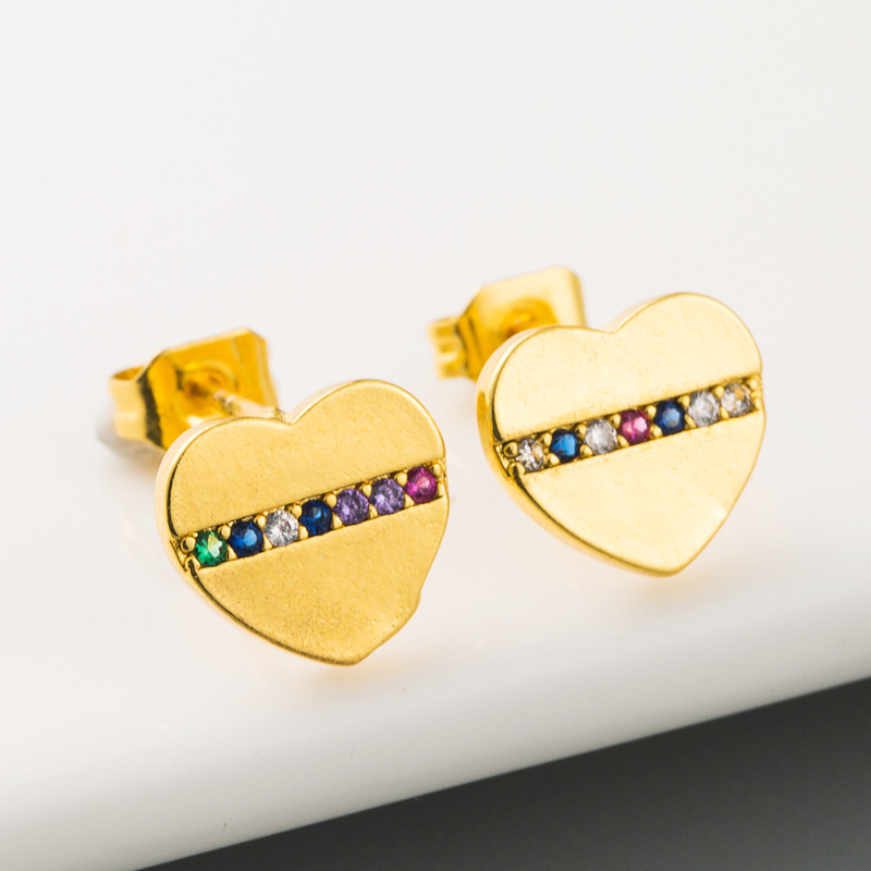 Women's  Gold Heart-shaped Earrings Brass Micro-set Color Zircon Earrings Exquisite Fashion Earrings Wholesale display picture 2