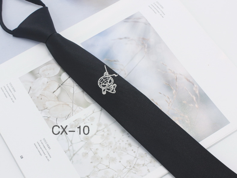 Corbata negra para hombre sin correa de cuerda moda negocios casual corbata profesional bordado personalizado