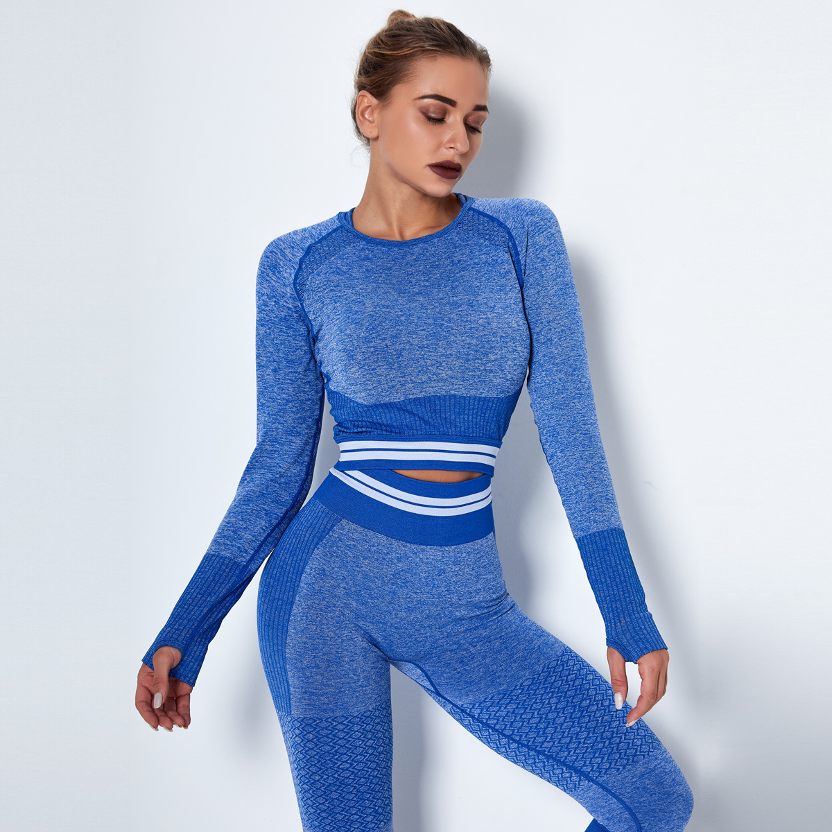 Seamless Knitted Quick-Drying Long-Sleeved Running Yoga Wear NSLX9012