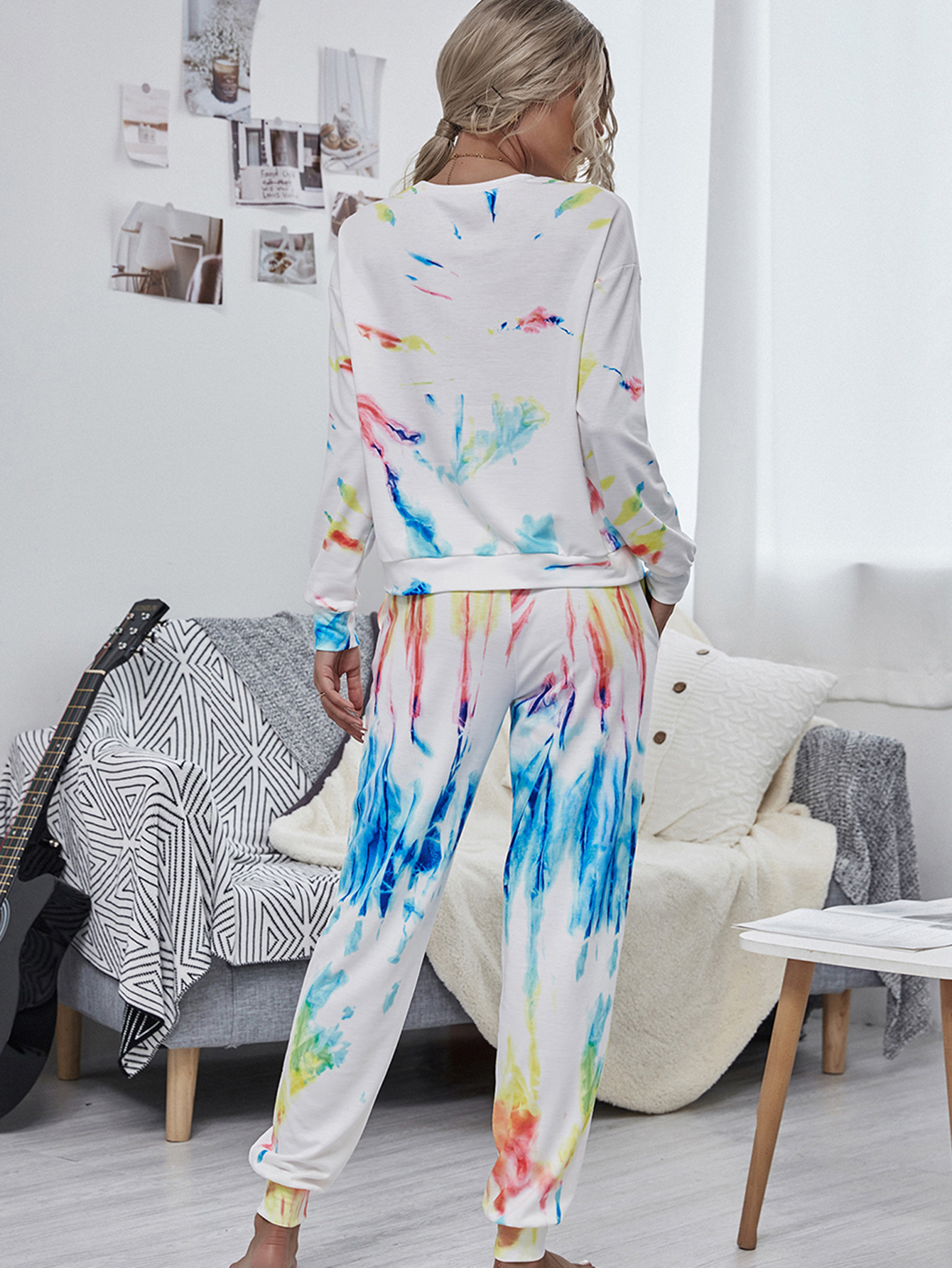 autumn and winter new style tie-dye printed sweater two-piece women's fashion sports suit NSDF1285
