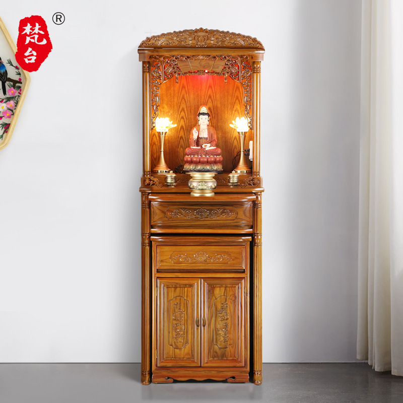 Antique Chinese Style Buddha Cabinet Shenlou God of Wealth Cabinet with Door Vertical Cabinet Ancestor Niches Buddha Niches Shrine Table Factory Direct Sales