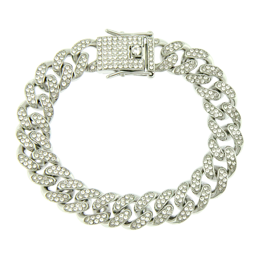 hip hop full diamond Cuban necklace menu0027s golden chain 13mm width necklace bracelet