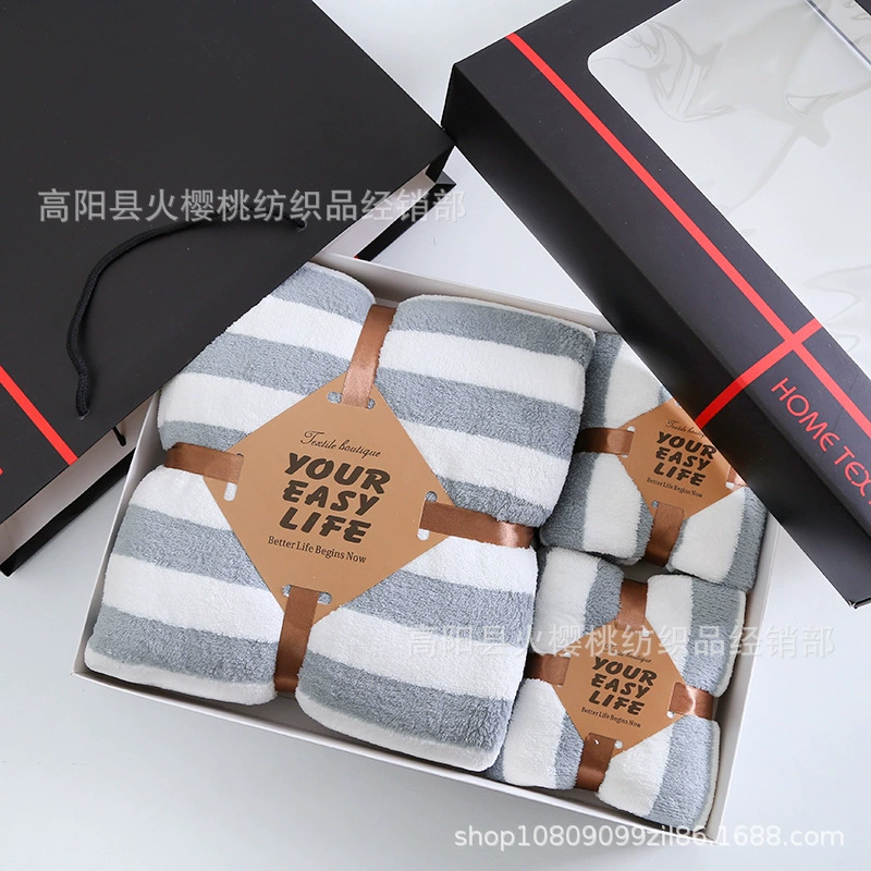 Bath towel, coral velvet set, red gift box, 3 piece set