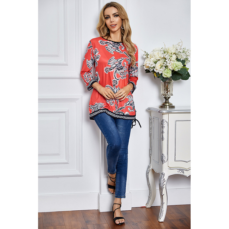 long-sleeved round neck printed top NSSA26026