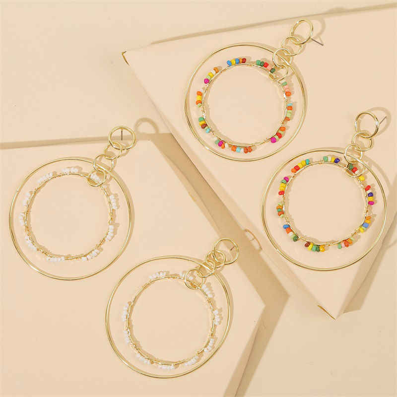 Exaggerated Geometric Round Long Chain Rice Bead Earrings Trend Large Multi-layer Earring Wholesale Nihaojewelry display picture 2
