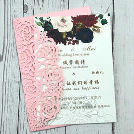 亚马逊热销欧式蕾丝镂空请柬 婚礼喜帖 商务邀请函 生日贺卡批发