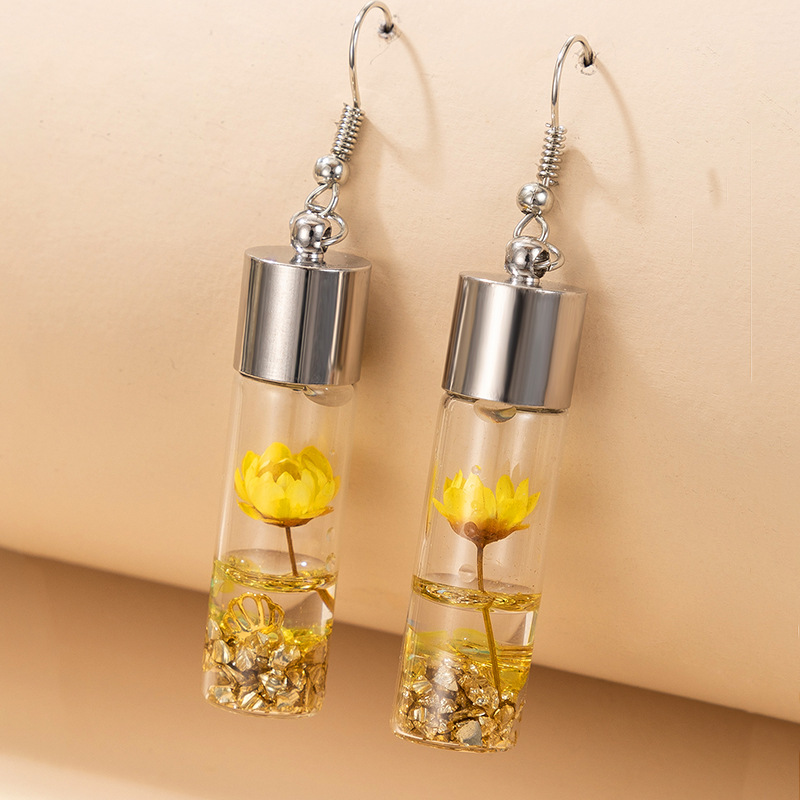 Boucles D'oreilles Bouteille En Verre Spécimen De Fleur display picture 4