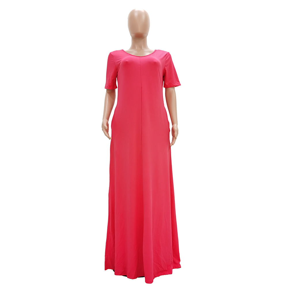 Women's Regular Dress Casual V Neck Patchwork Short Sleeve Solid Color Maxi Long Dress Travel Daily display picture 5