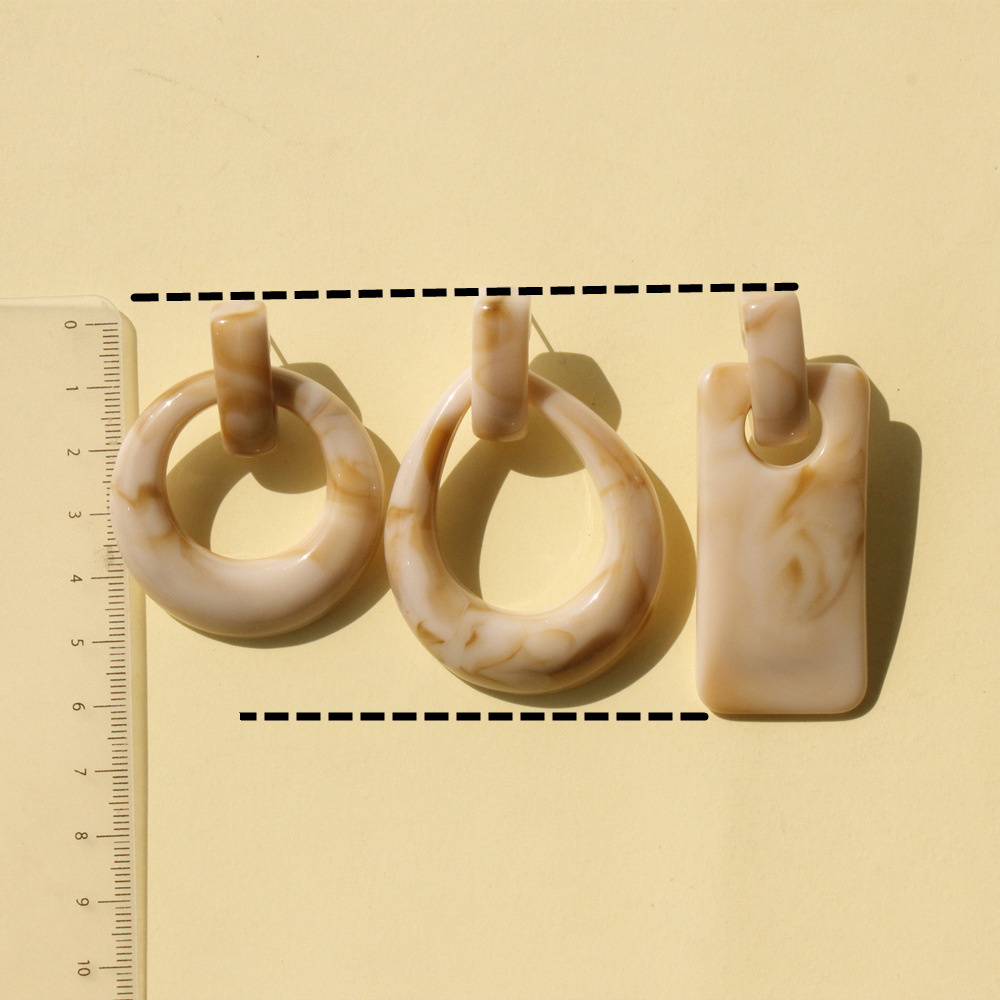 16g Weight Brown Coffee Resin Earrings Chinese Ink Painting Pattern Large Acrylic Studs Women's Fashion Jewelry Magazine Photoshoot