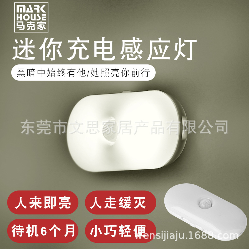 小夜灯 新人体感应起夜灯 创意LED感光红外线充电过道灯跨境电子