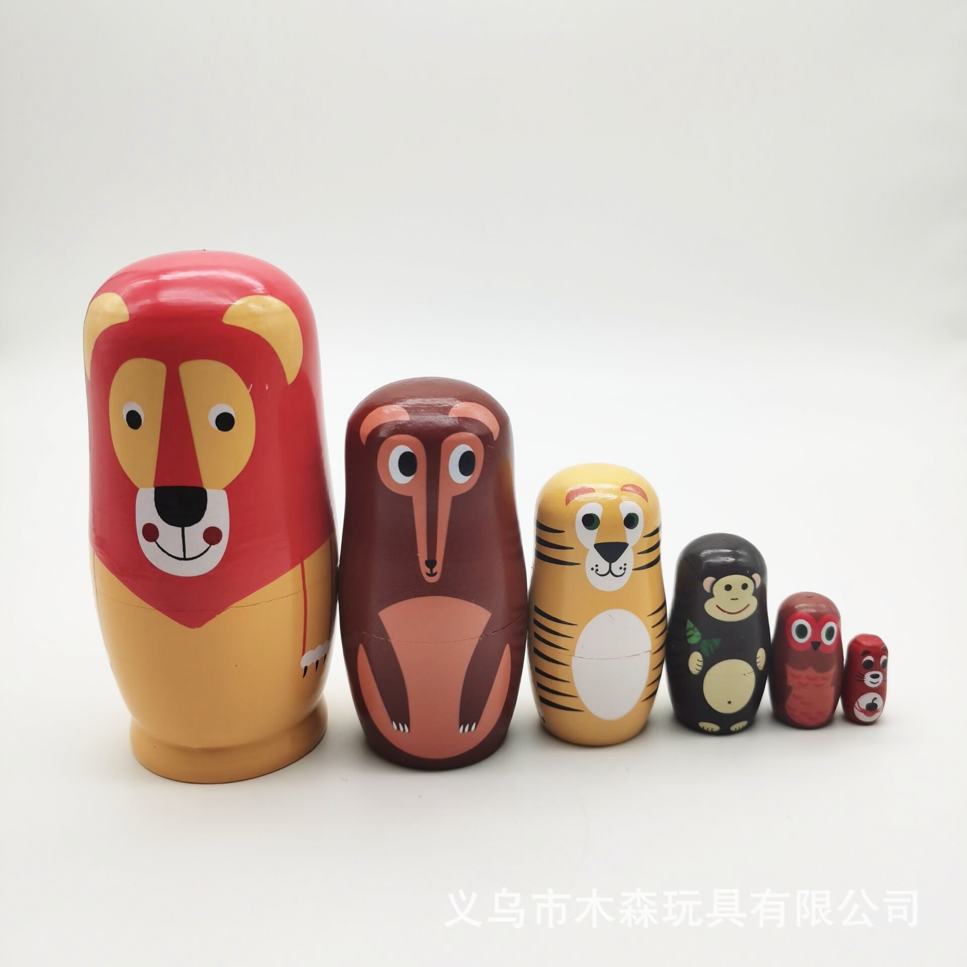 Wooden Russian Set Baby Six -Layer Fox Set Baby Lion Set Woods Hand…